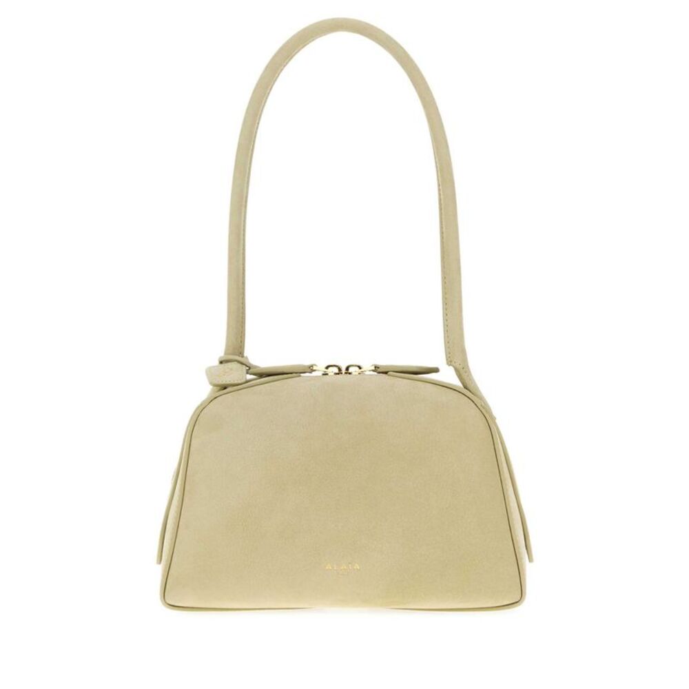 Alaia Women Sage Green Suede Small Bouledogue Shoulder Bag